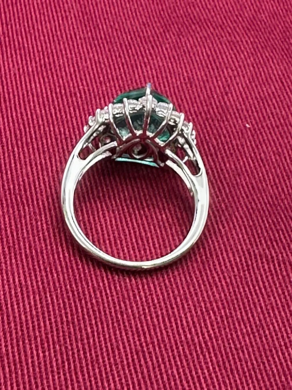 Emeraldine Quartz (Triplet) Natural White Zircon Halo Ring Size 9